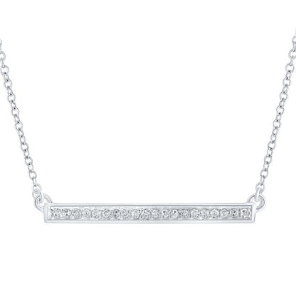 14k White Gold Round Diamond Bar Pendant Chain Necklace 1/10 Cttw