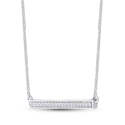 14k White Gold Round Diamond Bar Pendant Chain Necklace 1/10 Cttw