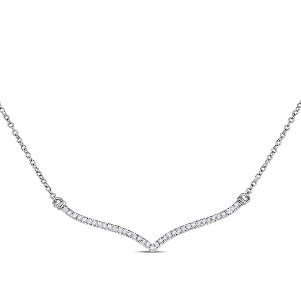 14k White Gold Round Diamond Contoured Bar Pendant Necklace 1/4 Cttw