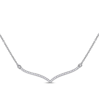 14k White Gold Round Diamond Contoured Bar Pendant Necklace 1/4 Cttw