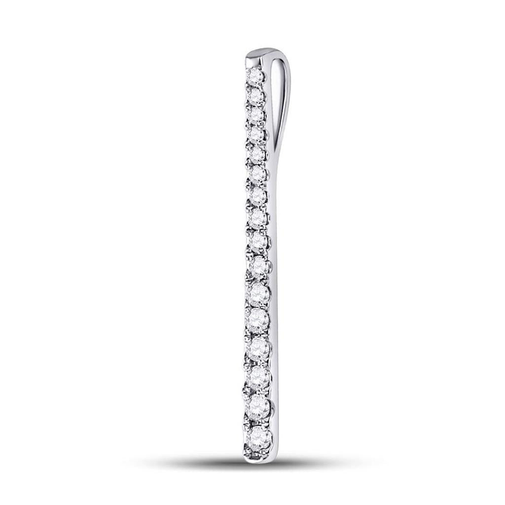14kt White Gold Round Diamond Single Row Vertical Bar Pendant 1/5 Cttw