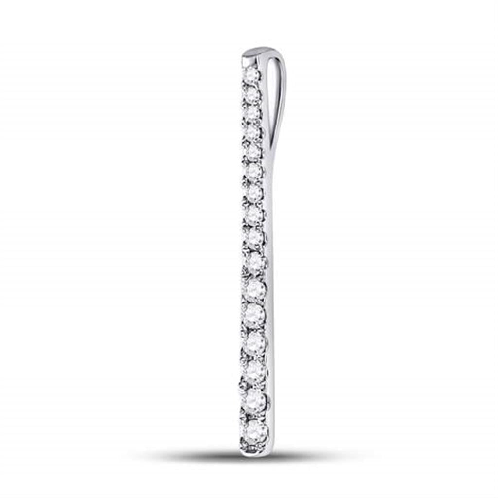 14kt White Gold Round Diamond Single Row Vertical Bar Pendant 1/5 Cttw