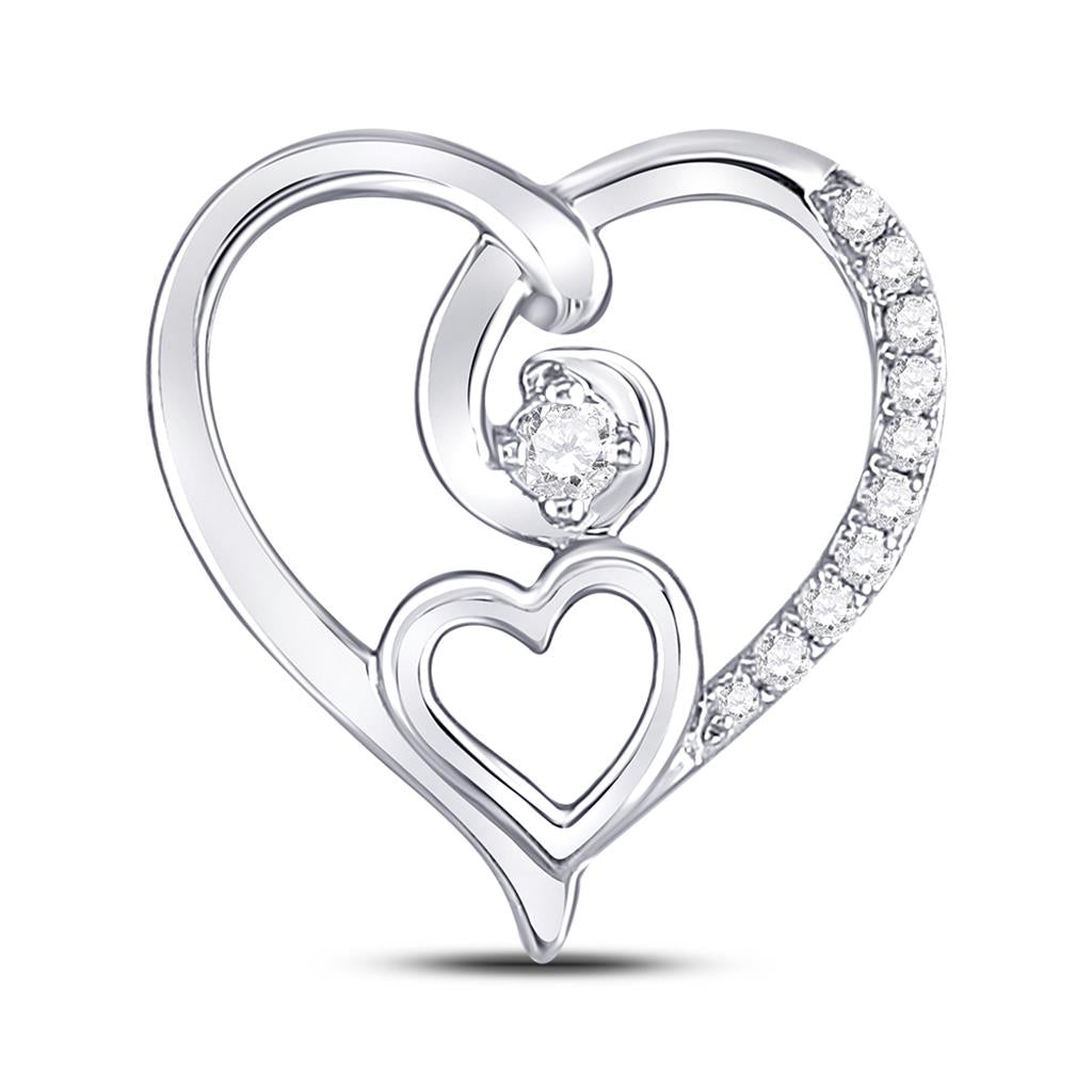 14k White Gold Round Diamond Heart Pendant 1/10 Cttw