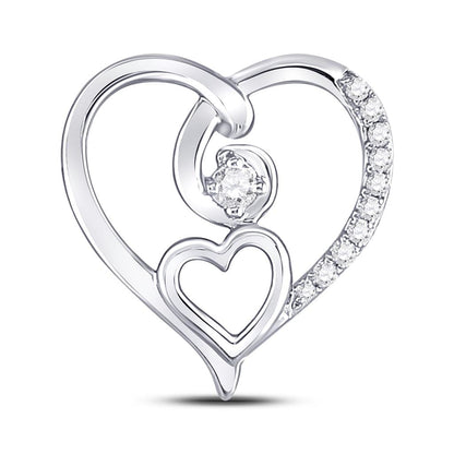 14k White Gold Round Diamond Heart Pendant 1/10 Cttw