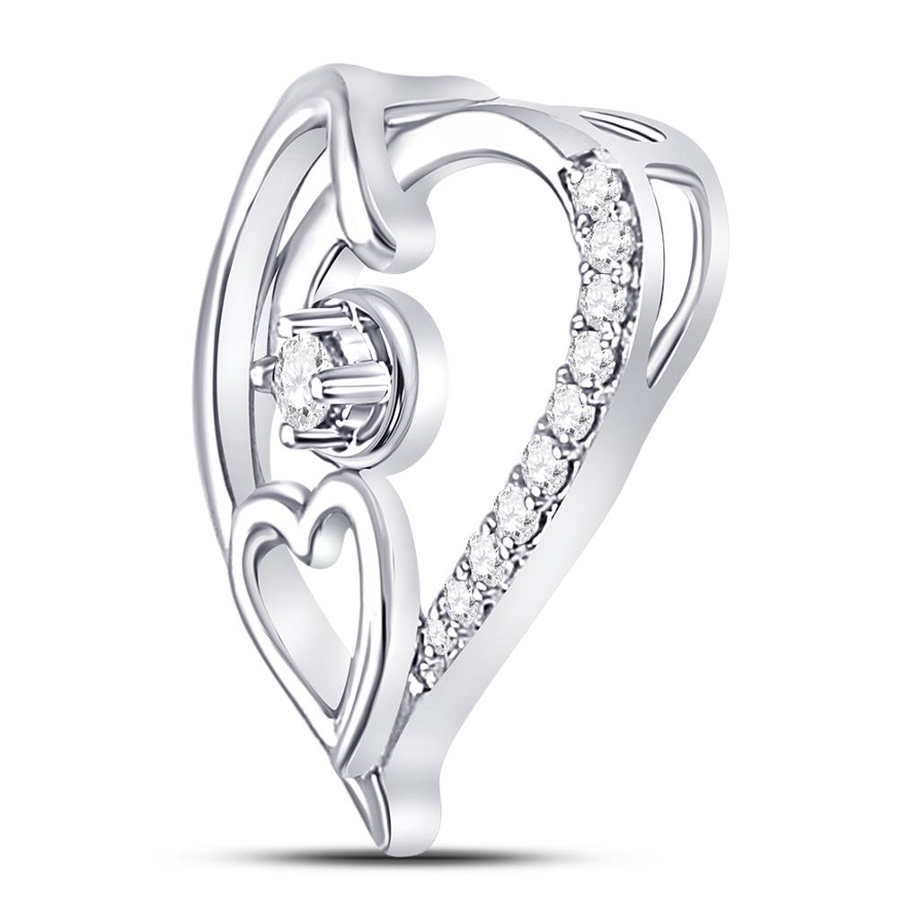 14k White Gold Round Diamond Heart Pendant 1/10 Cttw