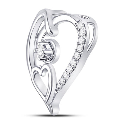 14k White Gold Round Diamond Heart Pendant 1/10 Cttw