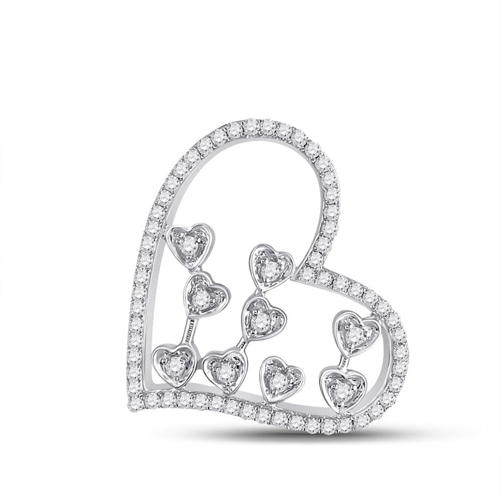 14k White Gold Round Diamond Scattered Heart Pendant 1/3 Cttw
