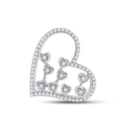 14k White Gold Round Diamond Scattered Heart Pendant 1/3 Cttw