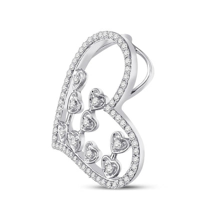 14k White Gold Round Diamond Scattered Heart Pendant 1/3 Cttw