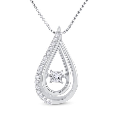 14k White Gold Round Diamond Moving Twinkle Fashion Pendant 1/5 Cttw
