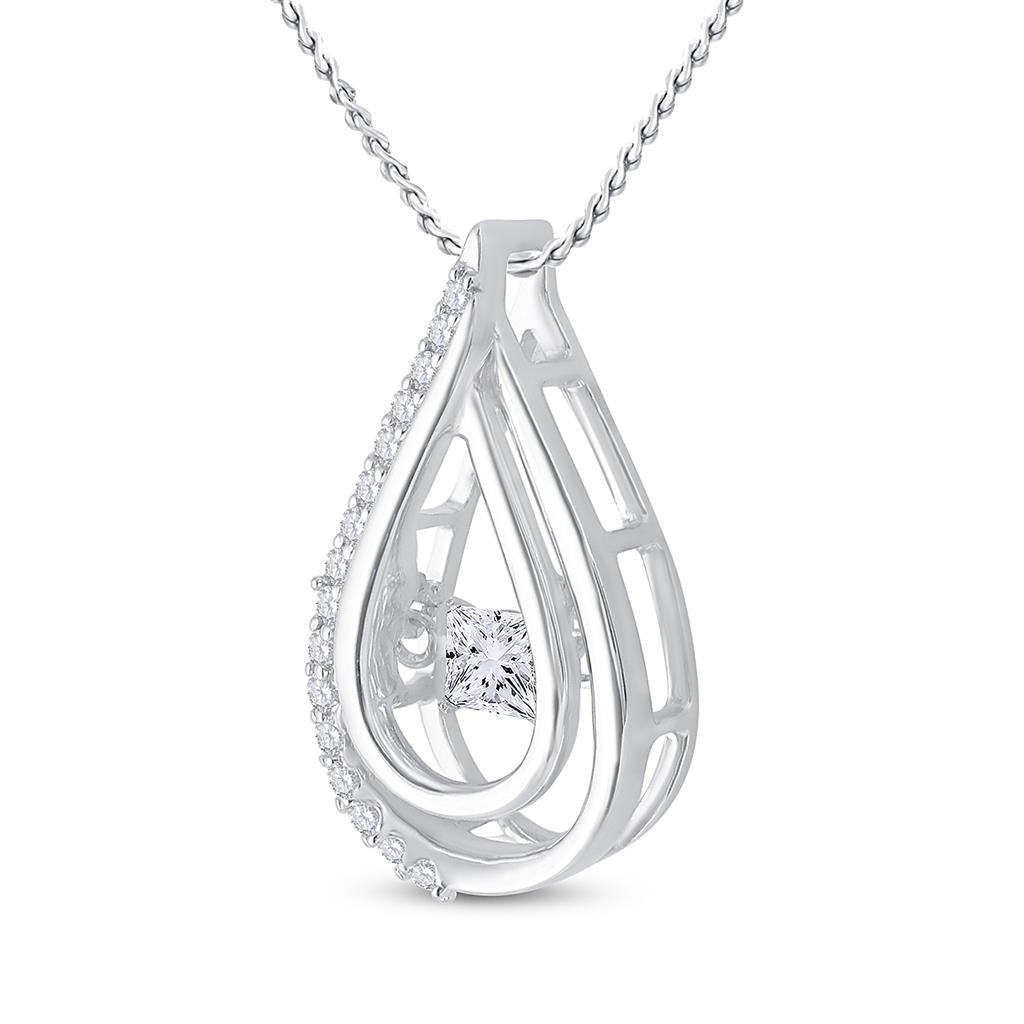 14k White Gold Round Diamond Moving Twinkle Fashion Pendant 1/5 Cttw