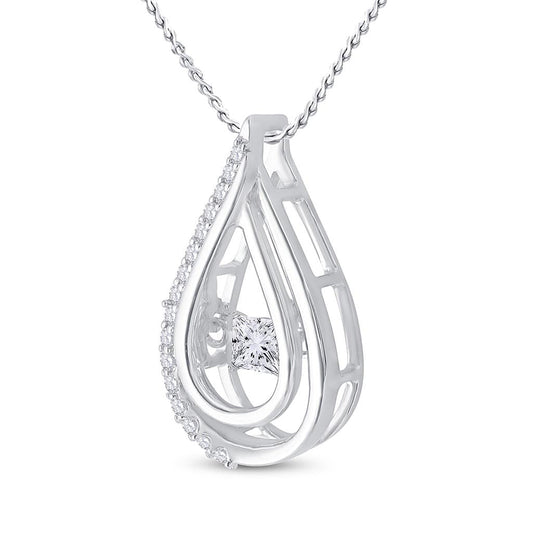 14k White Gold Round Diamond Moving Twinkle Fashion Pendant 1/5 Cttw