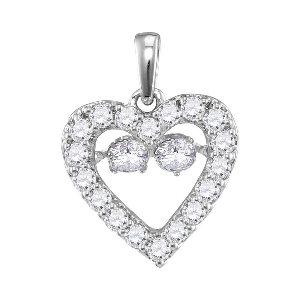 14k White Gold Round Diamond Moving Twinkle Heart Pendant 1/2 Cttw