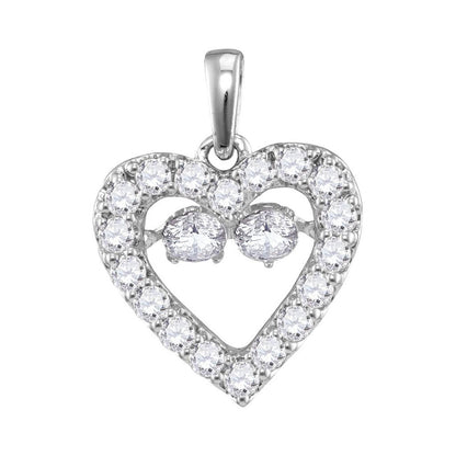 14k White Gold Round Diamond Moving Twinkle Heart Pendant 1/2 Cttw