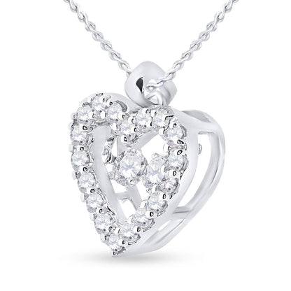 14k White Gold Round Diamond Moving Twinkle Heart Pendant 1/2 Cttw
