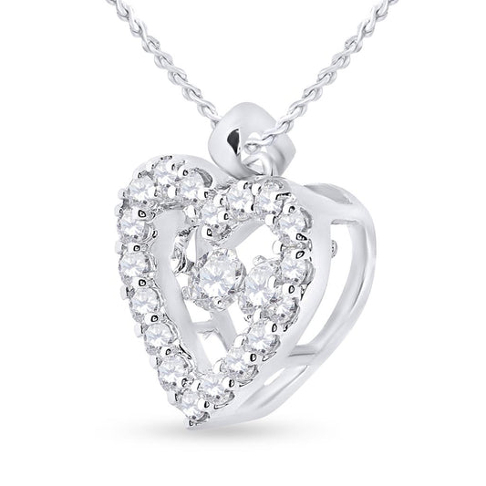 14k White Gold Round Diamond Moving Twinkle Heart Pendant 1/2 Cttw