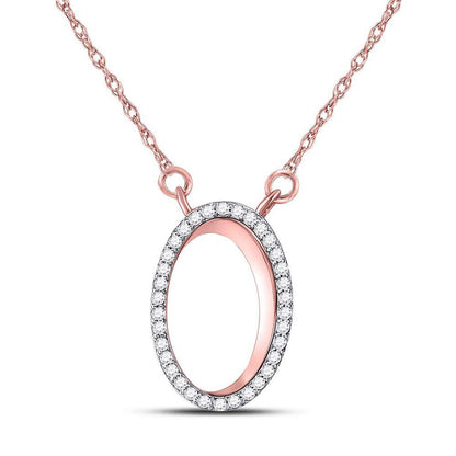 14kt Rose Gold Round Diamond Oval Pendant Necklace 1/8 Cttw