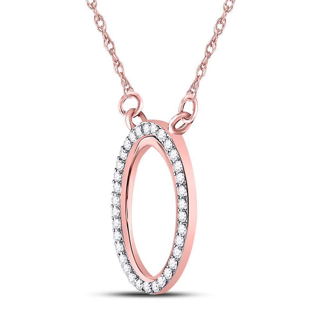 14kt Rose Gold Round Diamond Oval Pendant Necklace 1/8 Cttw