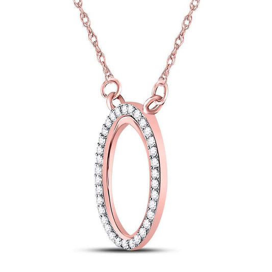 14kt Rose Gold Round Diamond Oval Pendant Necklace 1/8 Cttw