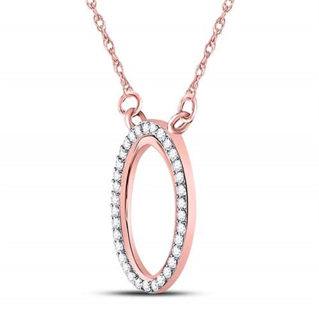 14kt Rose Gold Round Diamond Oval Pendant Necklace 1/8 Cttw