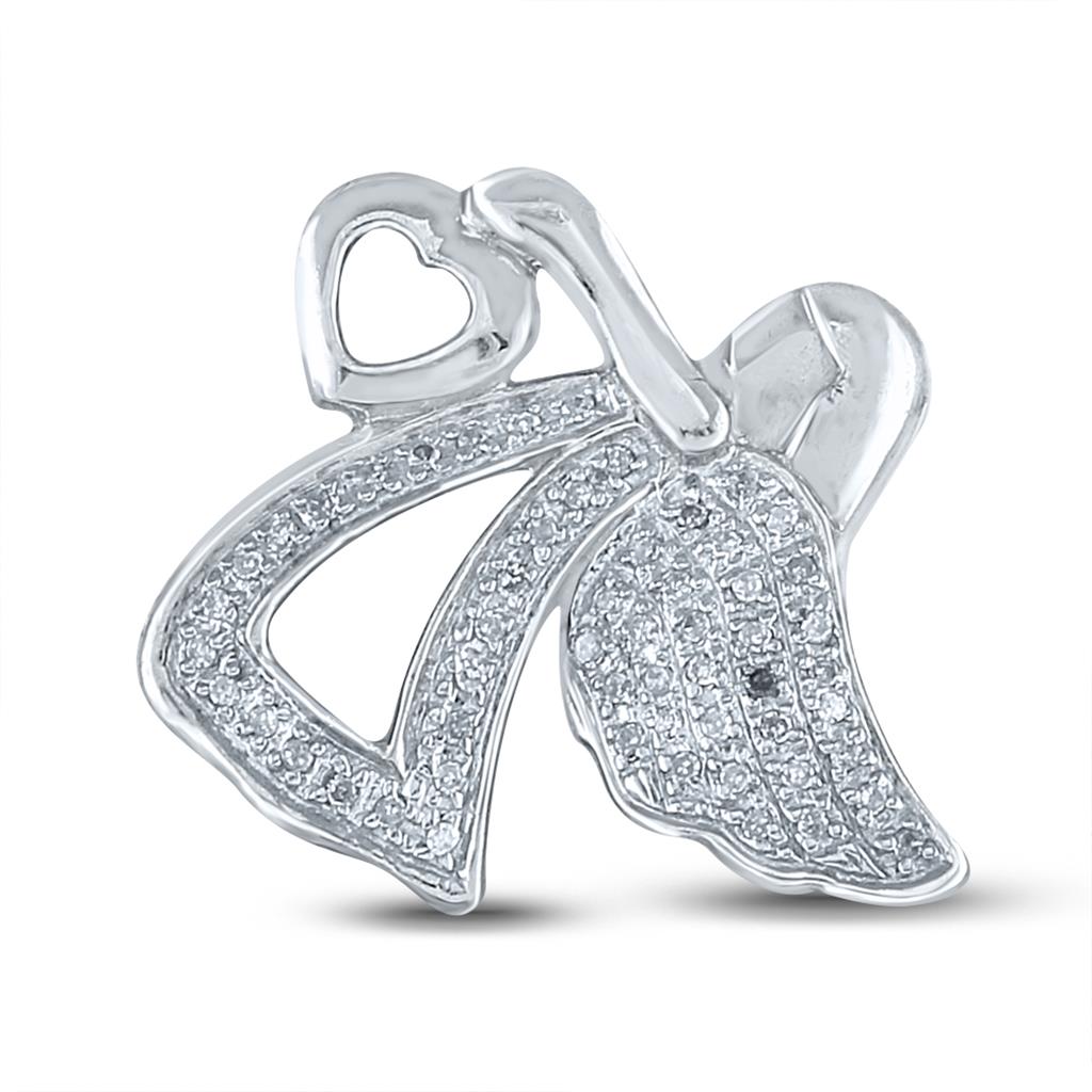 Sterling Silver Round Diamond Angel Heart Religious Pendant 1/8 Cttw