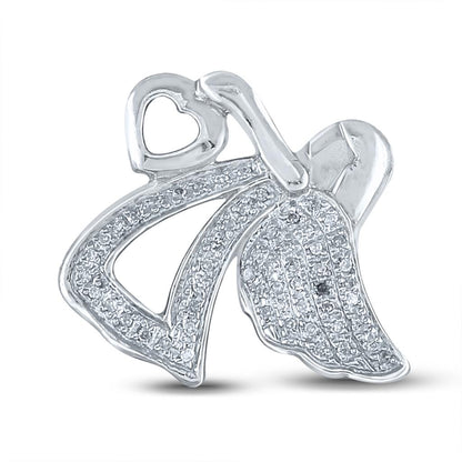 Sterling Silver Round Diamond Angel Heart Religious Pendant 1/8 Cttw