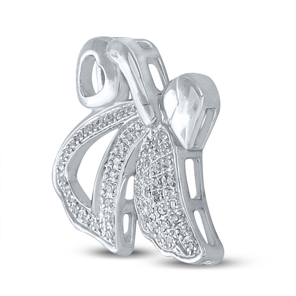 Sterling Silver Round Diamond Angel Heart Religious Pendant 1/8 Cttw