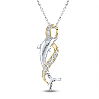 14k White Gold Round Diamond Dolphin Pendant 1/20 Cttw