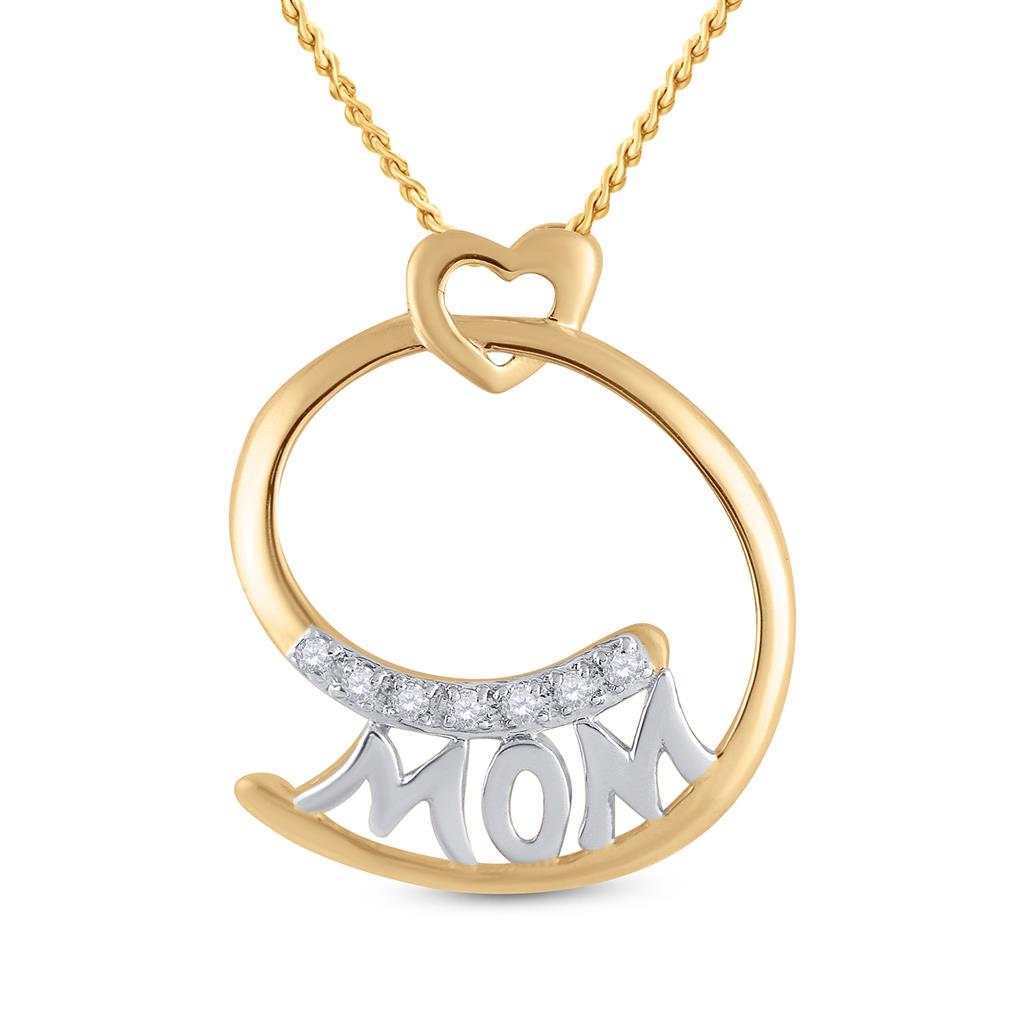 14k Yellow Gold Round Diamond Mom Mother Pendant 1/20 Cttw