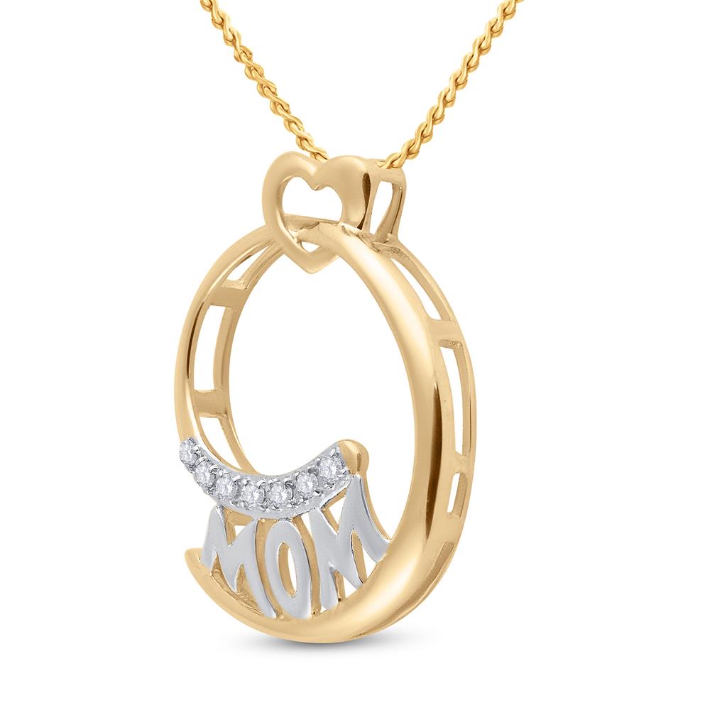 14k Yellow Gold Round Diamond Mom Mother Pendant 1/20 Cttw