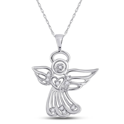 14k White Gold Round Diamond Guardian Angel Pendant 1/10 Cttw