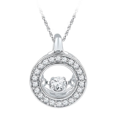 14k White Gold Round Diamond Moving Twinkle Circle Pendant 1/4 Cttw