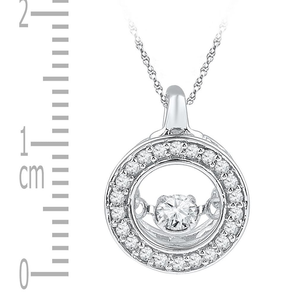 14k White Gold Round Diamond Moving Twinkle Circle Pendant 1/4 Cttw