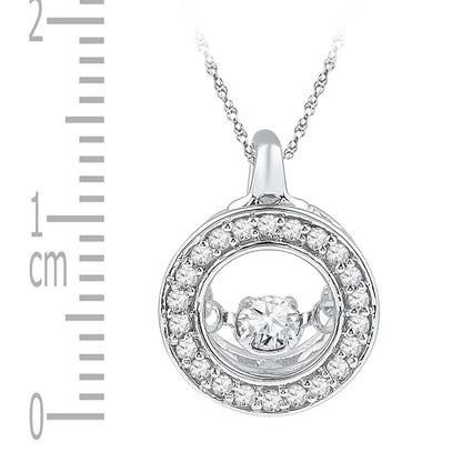 14k White Gold Round Diamond Moving Twinkle Circle Pendant 1/4 Cttw
