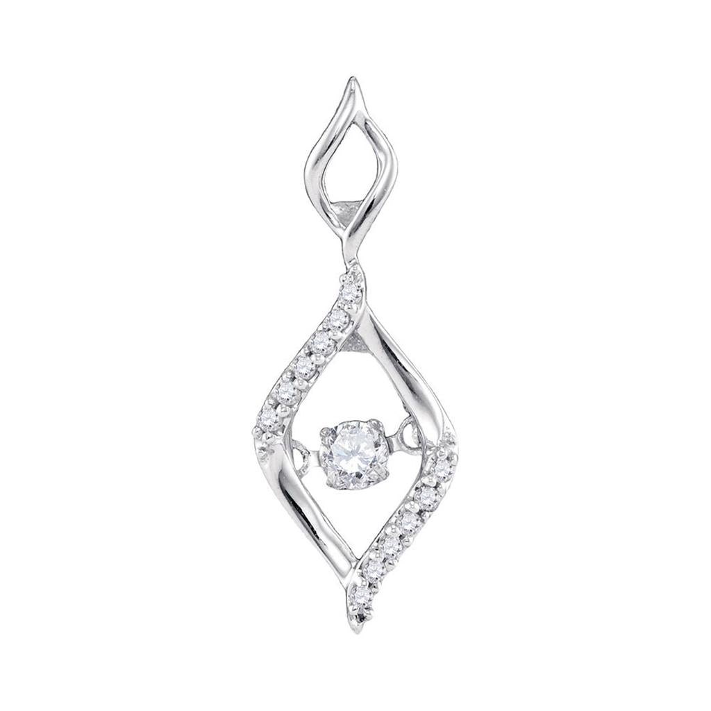 14kt White Gold Round Diamond Moving Twinkle Oval Fashion Pendant 1/6 Cttw