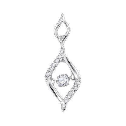 14kt White Gold Round Diamond Moving Twinkle Oval Fashion Pendant 1/6 Cttw