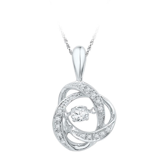 14k White Gold Round Diamond Moving Twinkle Solitaire Pendant 1/6 Cttw