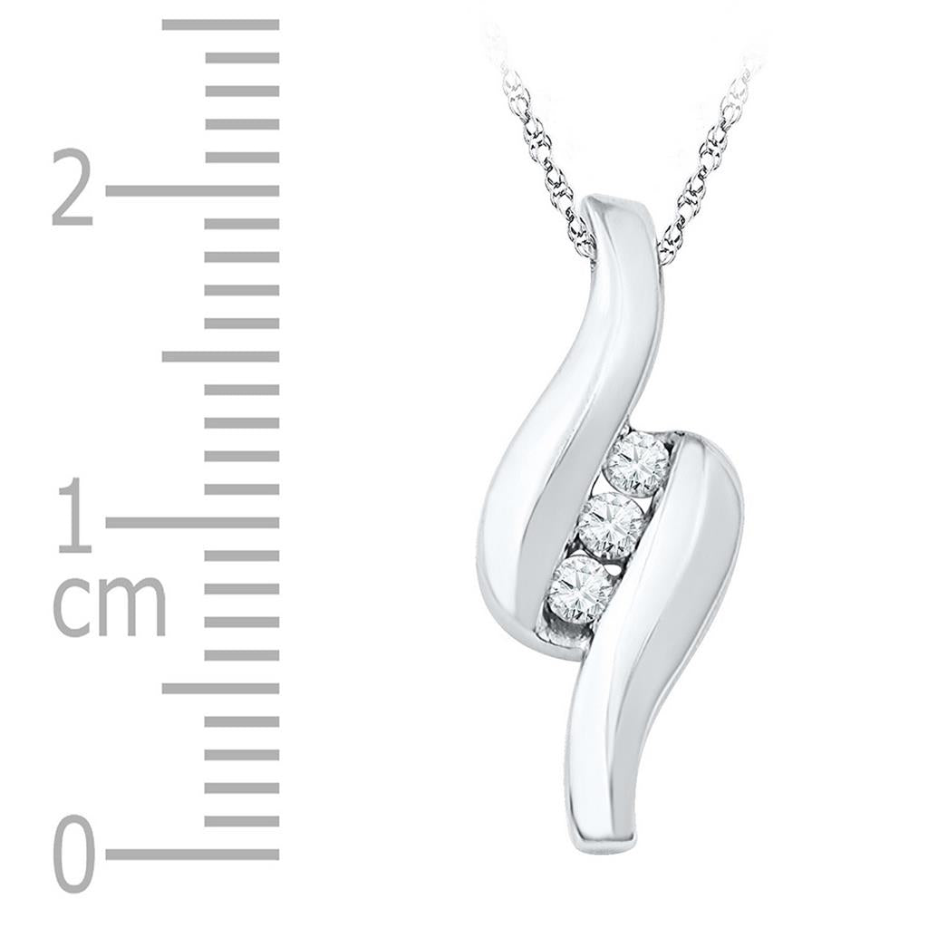 14k White Gold Round Diamond 3-stone Ribbon Pendant 1/6 Cttw