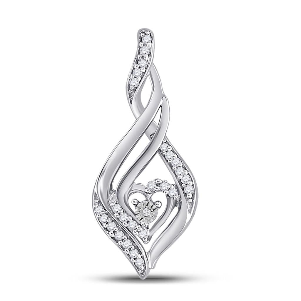 14k White Gold Round Diamond Heart Spade Frame Pendant 1/8 Cttw