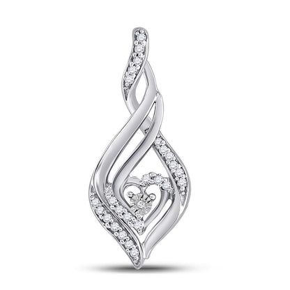 14k White Gold Round Diamond Heart Spade Frame Pendant 1/8 Cttw