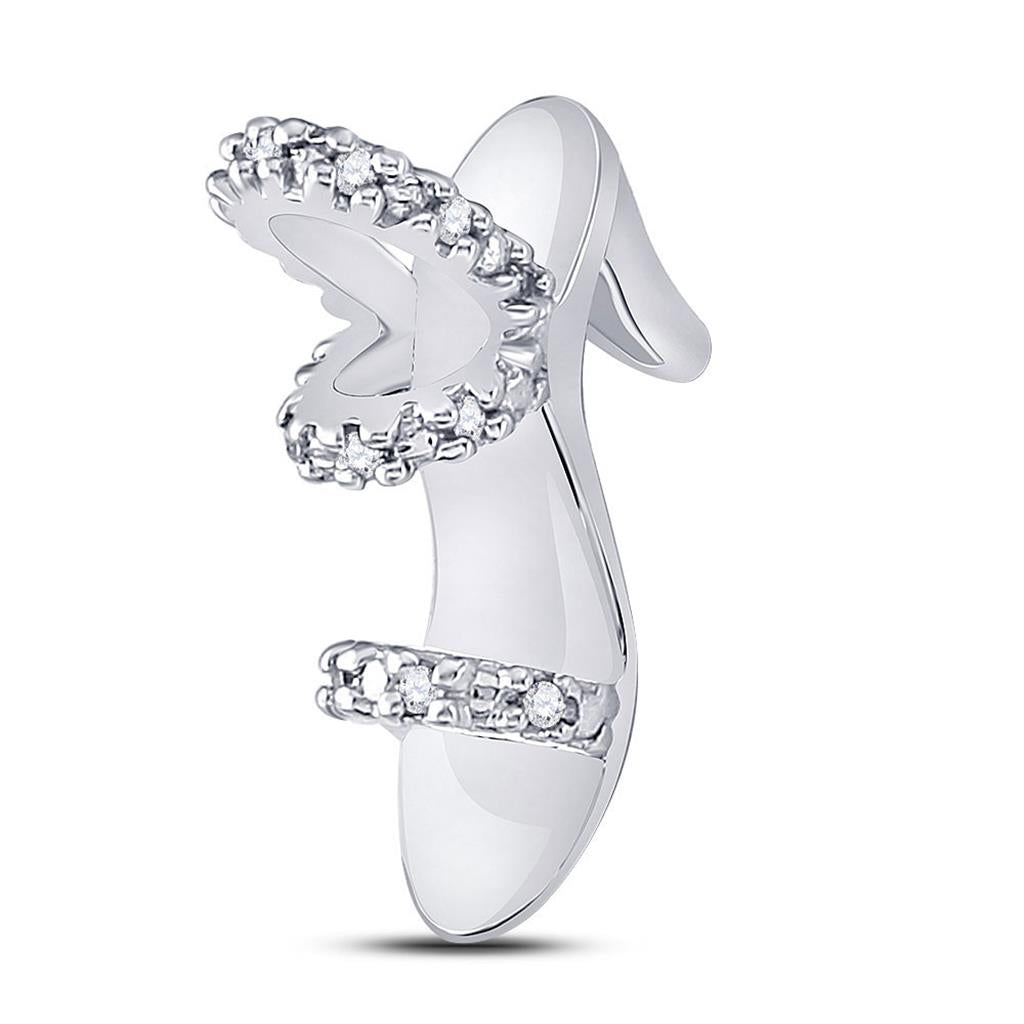 14k White Gold Round Diamond Stiletto Shoe Pendant 1/20 Cttw