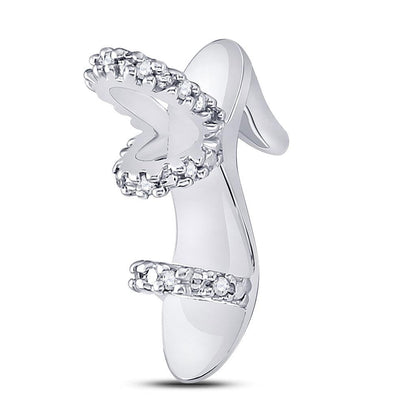 14k White Gold Round Diamond Stiletto Shoe Pendant 1/20 Cttw