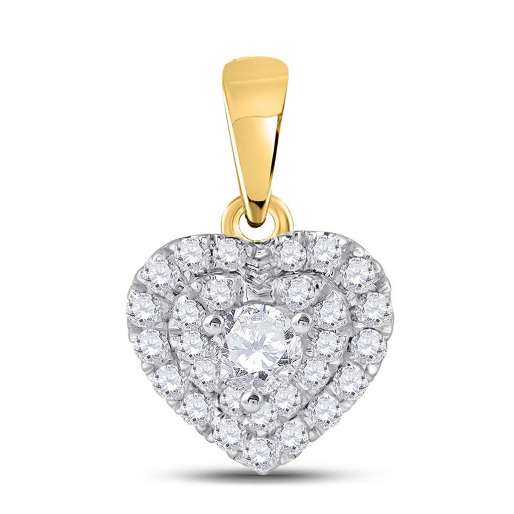 14k Yellow Gold Round Diamond Fashion Heart Pendant 1/3 Cttw
