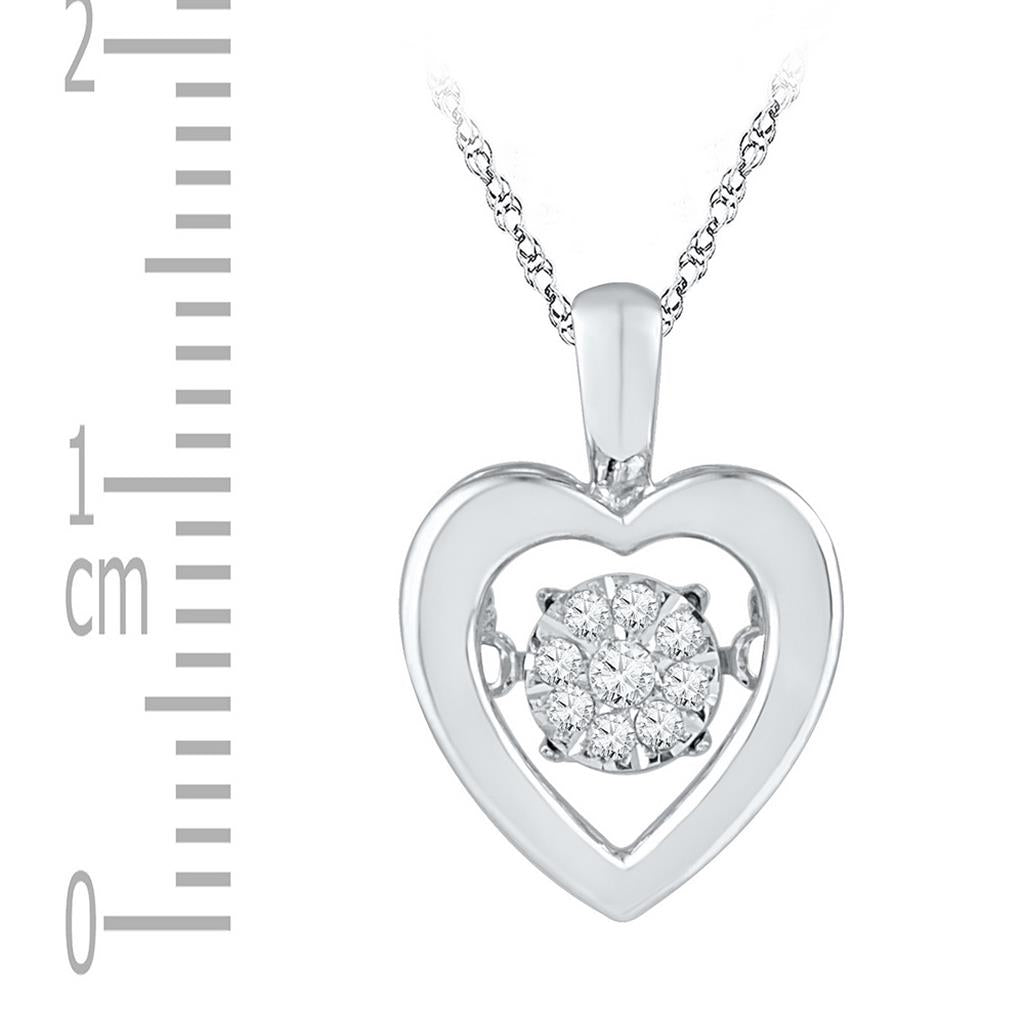 14k White Gold Round Diamond Moving Twinkle Heart Pendant 1/20 Cttw