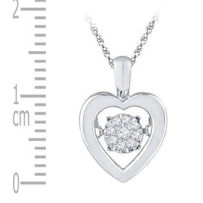14k White Gold Round Diamond Moving Twinkle Heart Pendant 1/20 Cttw