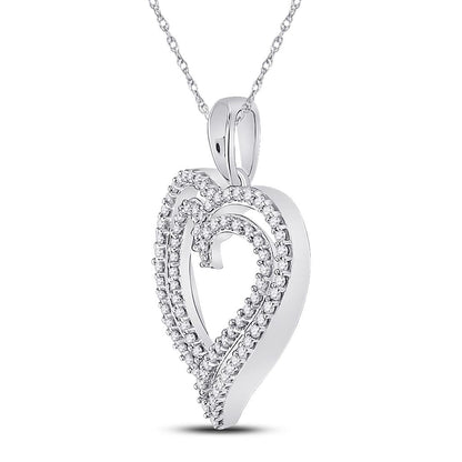 14k White Gold Round Diamond Double Frame Heart Pendant 1/2 Cttw