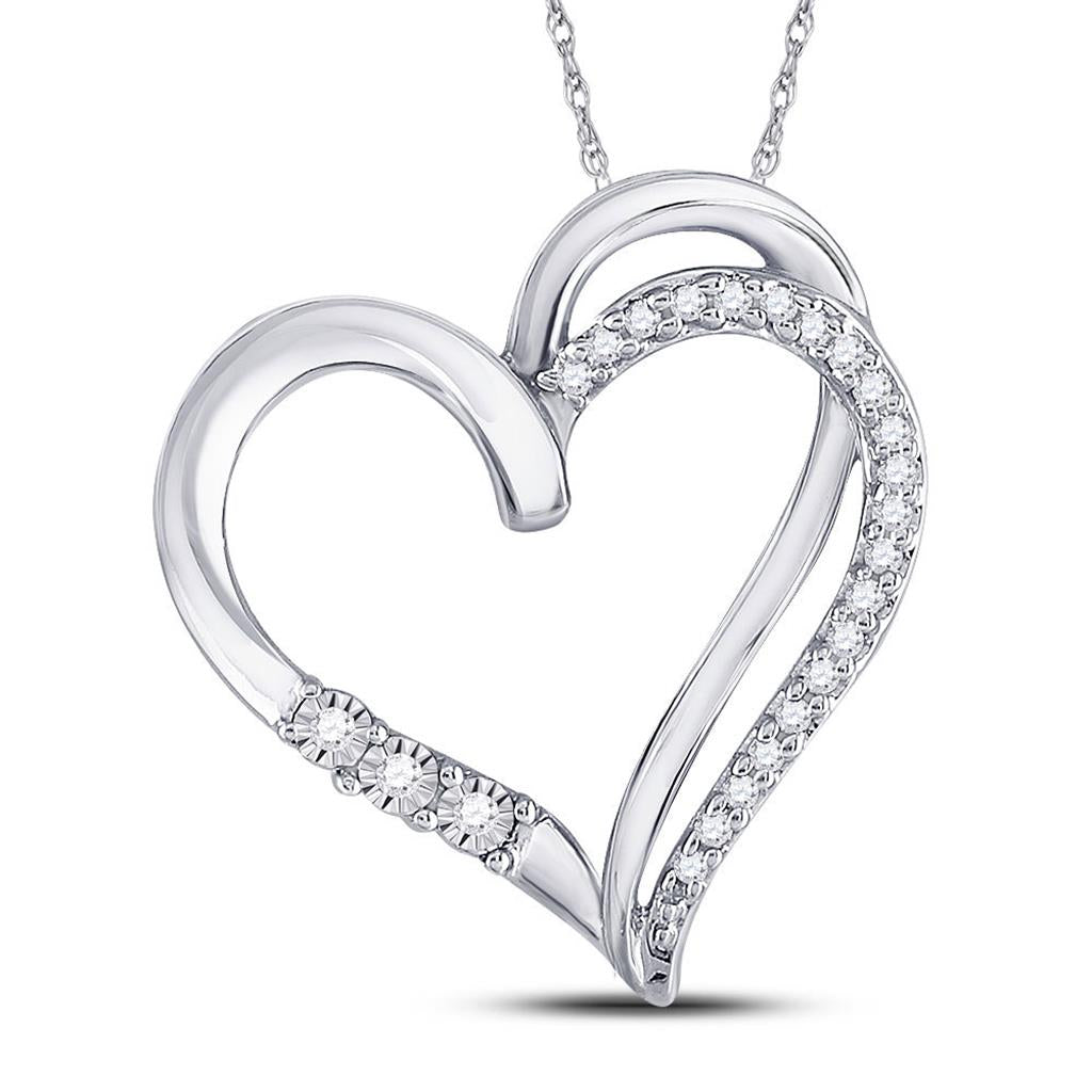 14k White Gold Round Diamond Open-center Heart Pendant 1/10 Cttw