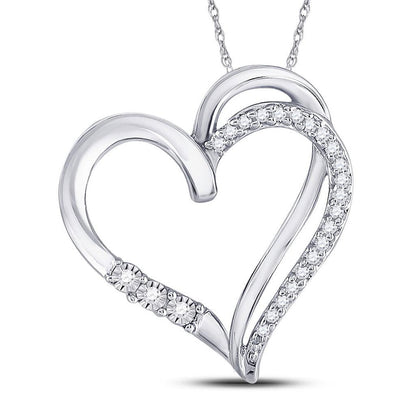 14k White Gold Round Diamond Open-center Heart Pendant 1/10 Cttw