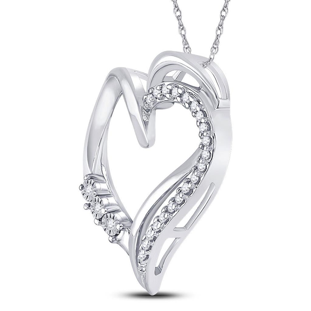 14k White Gold Round Diamond Open-center Heart Pendant 1/10 Cttw