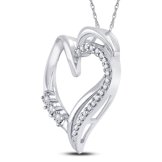 14k White Gold Round Diamond Open-center Heart Pendant 1/10 Cttw